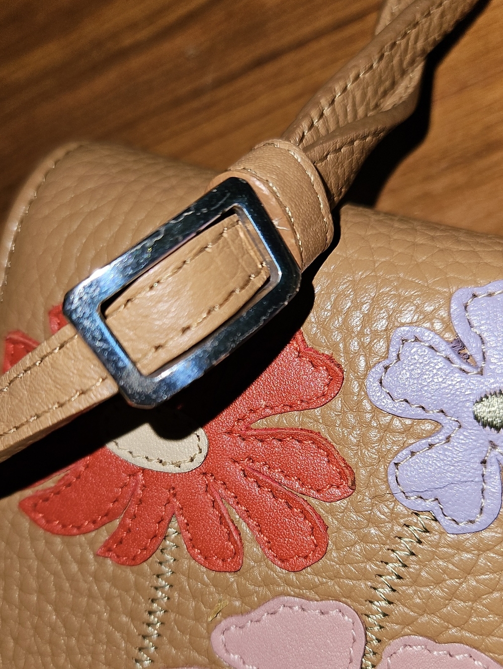 Brighton Pebbled Leather Crossbody With Beautiful Detailed Leather Flowers. - Picture 4 of 16